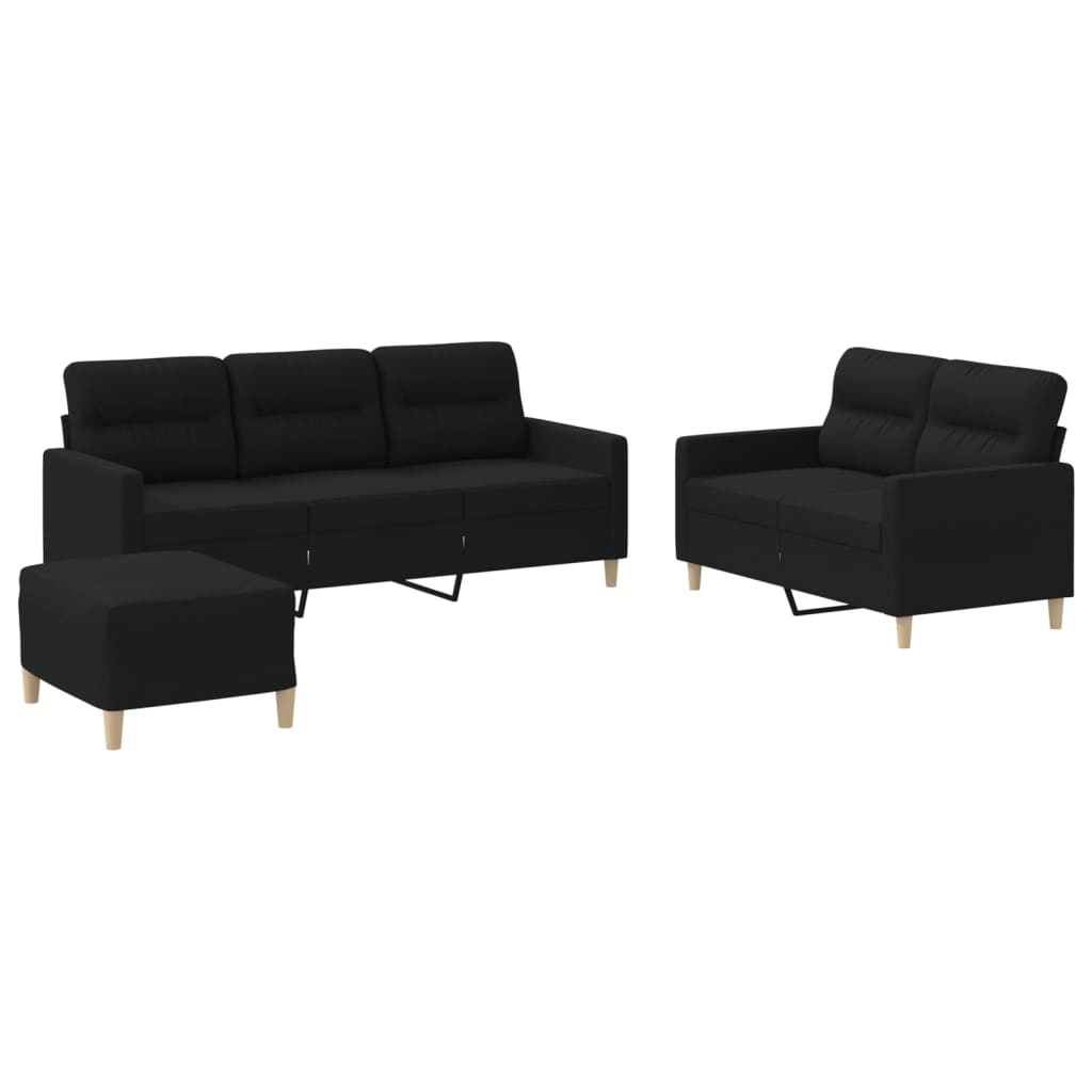 3-delige loungeset met kussens stof zwart is nu te koop bij PeponiXL, paradijselijk wonen!