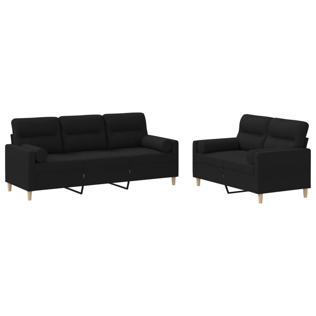 2-delige Loungeset met kussens stof zwart is nu te koop bij PeponiXL, paradijselijk wonen!
