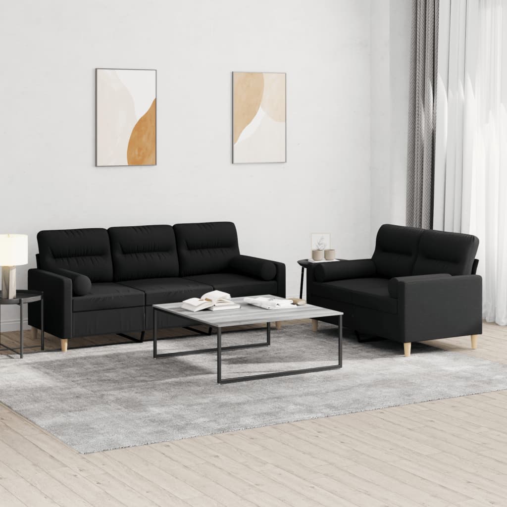 2-delige Loungeset met kussens stof zwart is nu te koop bij PeponiXL, paradijselijk wonen!