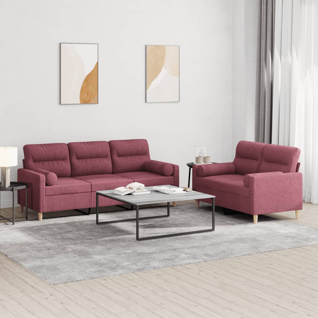 2-delige Loungeset met kussens stof wijnrood is nu te koop bij PeponiXL, paradijselijk wonen!