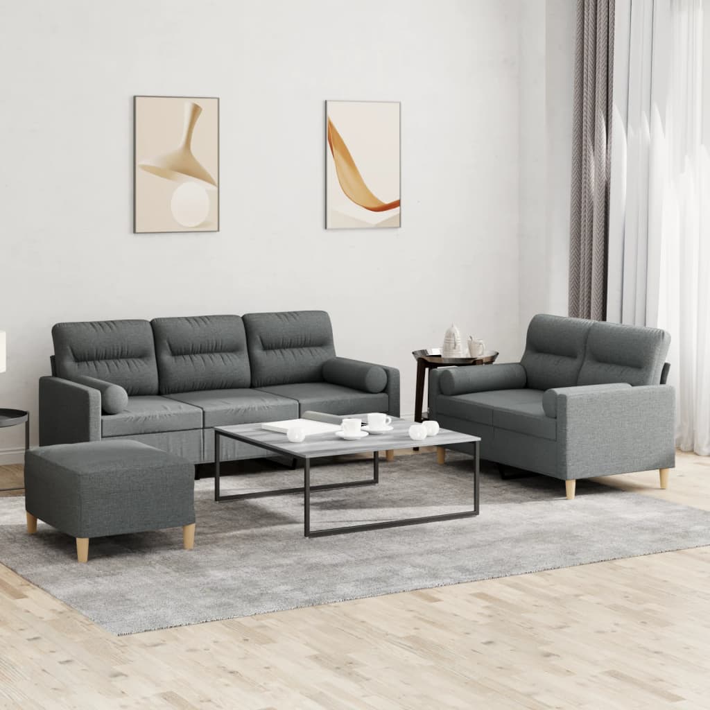 3-delige Loungeset met kussens stof donkergrijs is nu te koop bij PeponiXL, paradijselijk wonen!