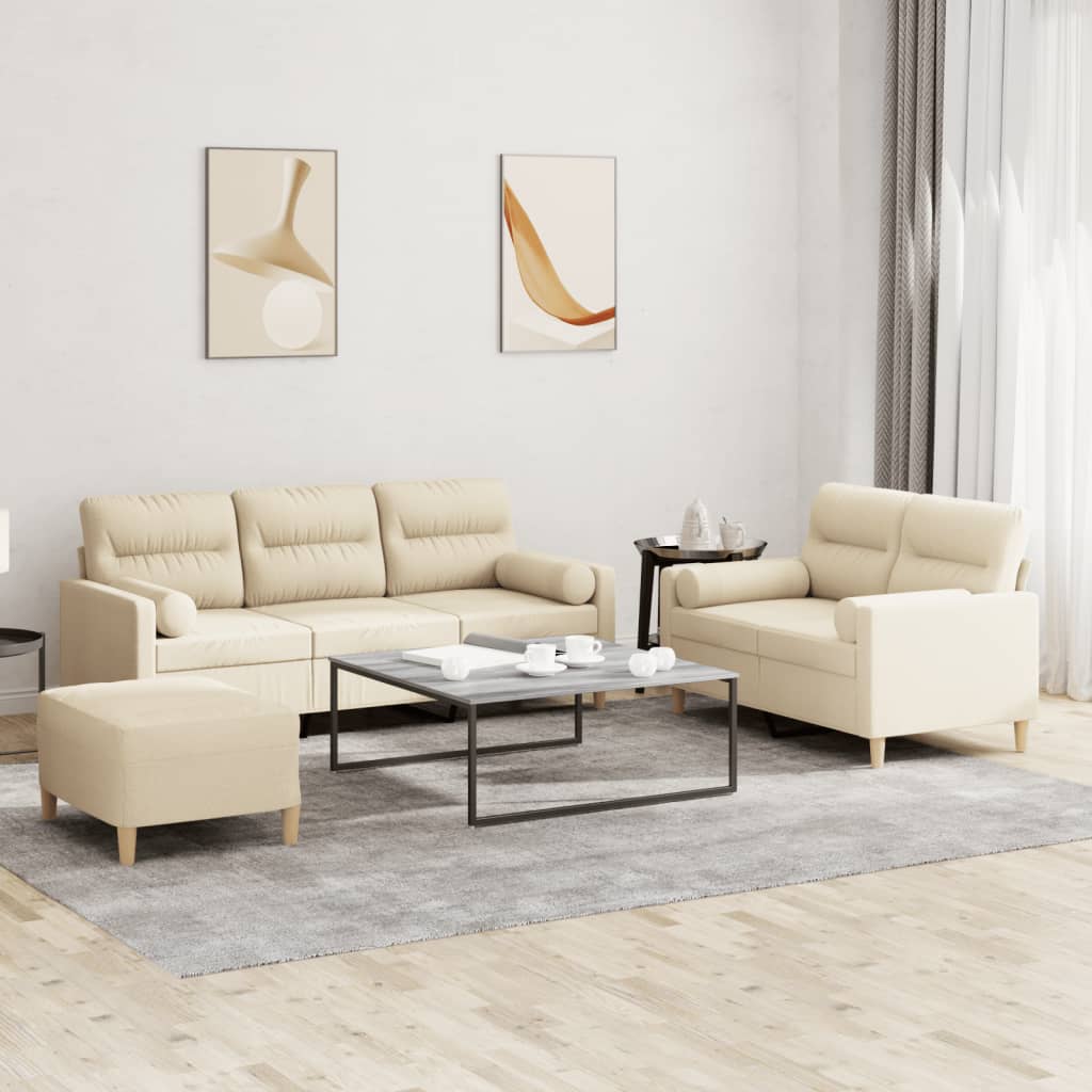 3-delige Loungeset met kussens stof crèmekleurig is nu te koop bij PeponiXL, paradijselijk wonen!