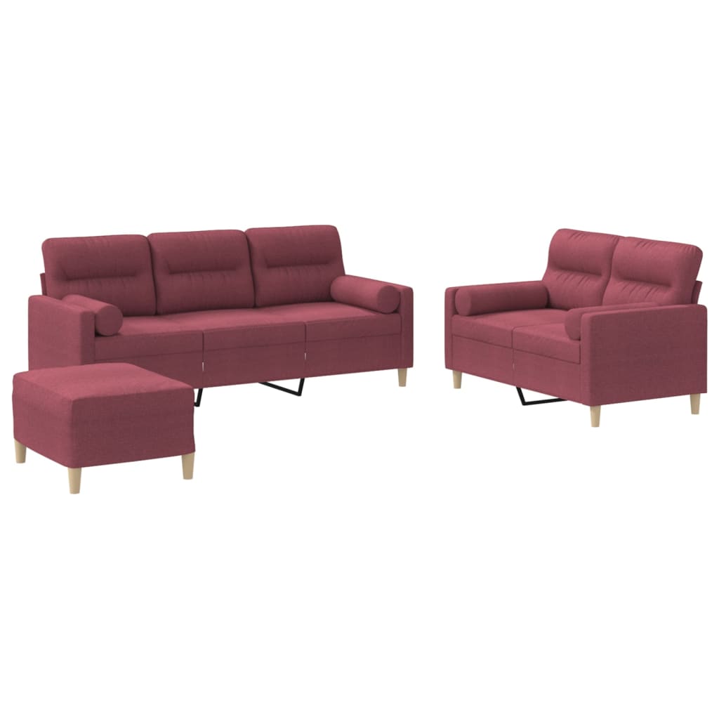 3-delige Loungeset met kussens stof wijnrood is nu te koop bij PeponiXL, paradijselijk wonen!