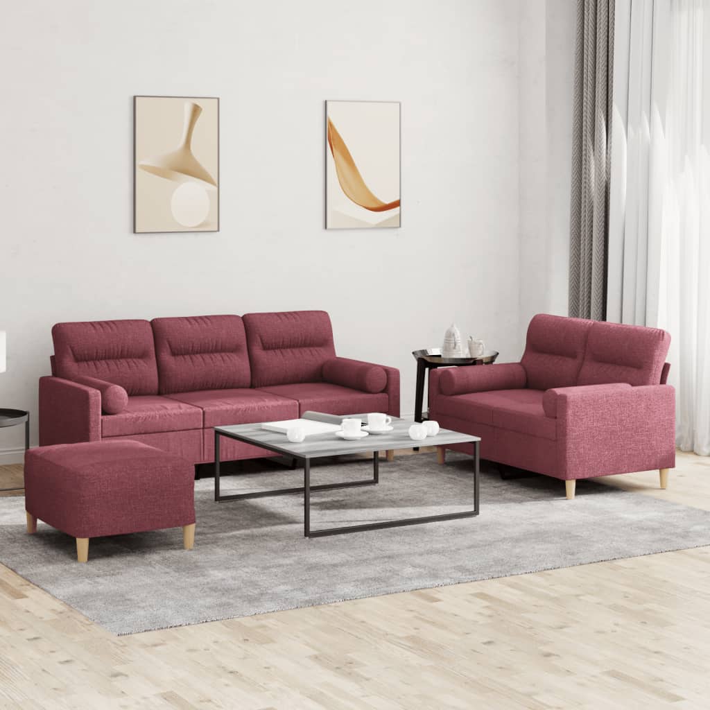 3-delige Loungeset met kussens stof wijnrood is nu te koop bij PeponiXL, paradijselijk wonen!