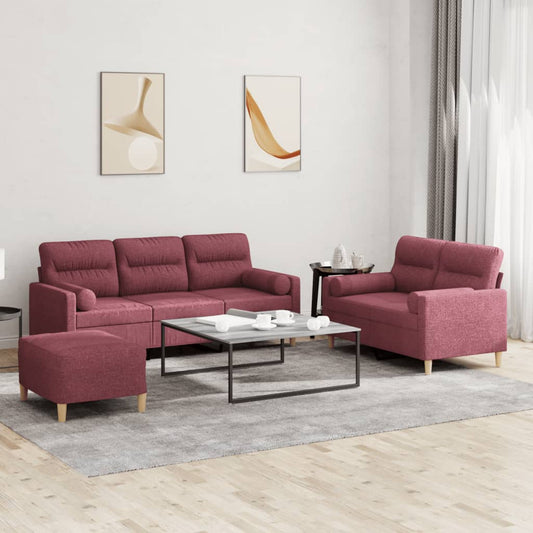 3-delige Loungeset met kussens stof wijnrood is nu te koop bij PeponiXL, paradijselijk wonen!