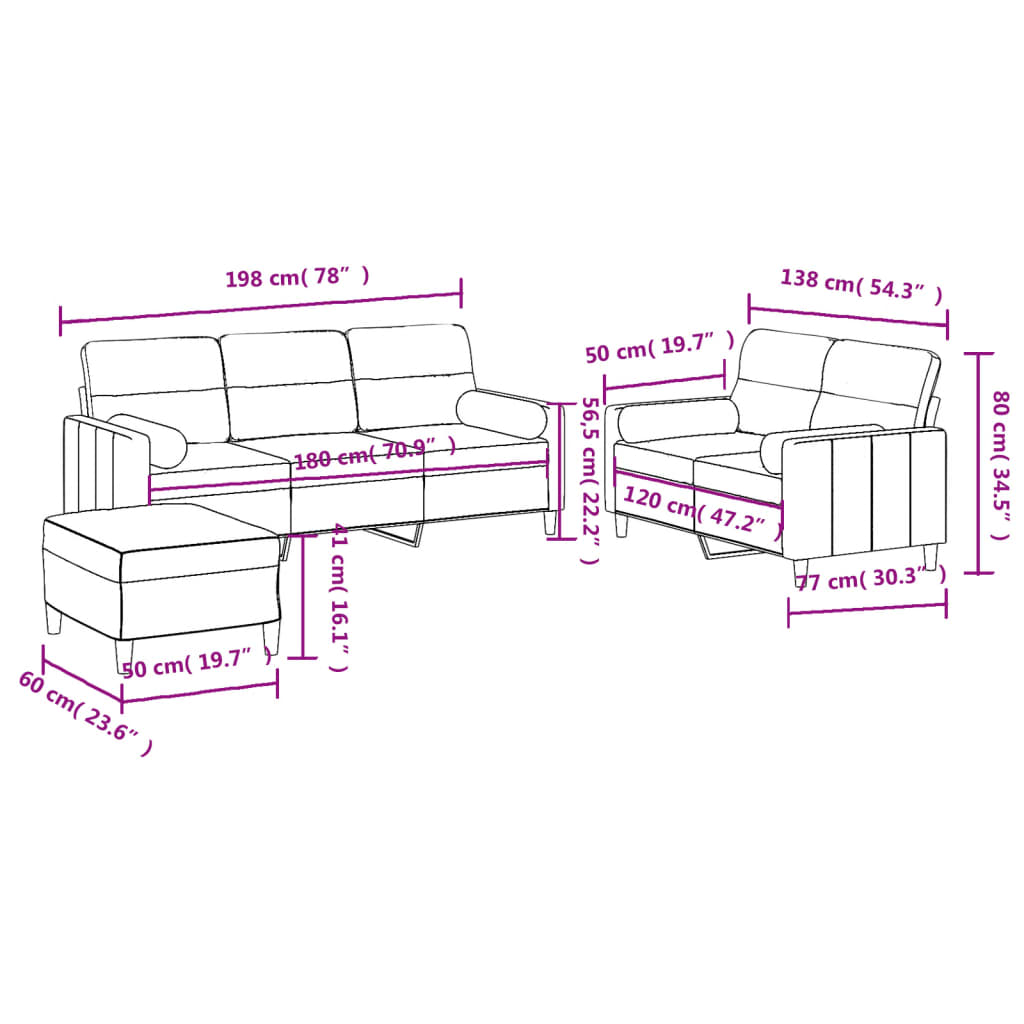 3-delige Loungeset met kussens stof taupe is nu te koop bij PeponiXL, paradijselijk wonen!