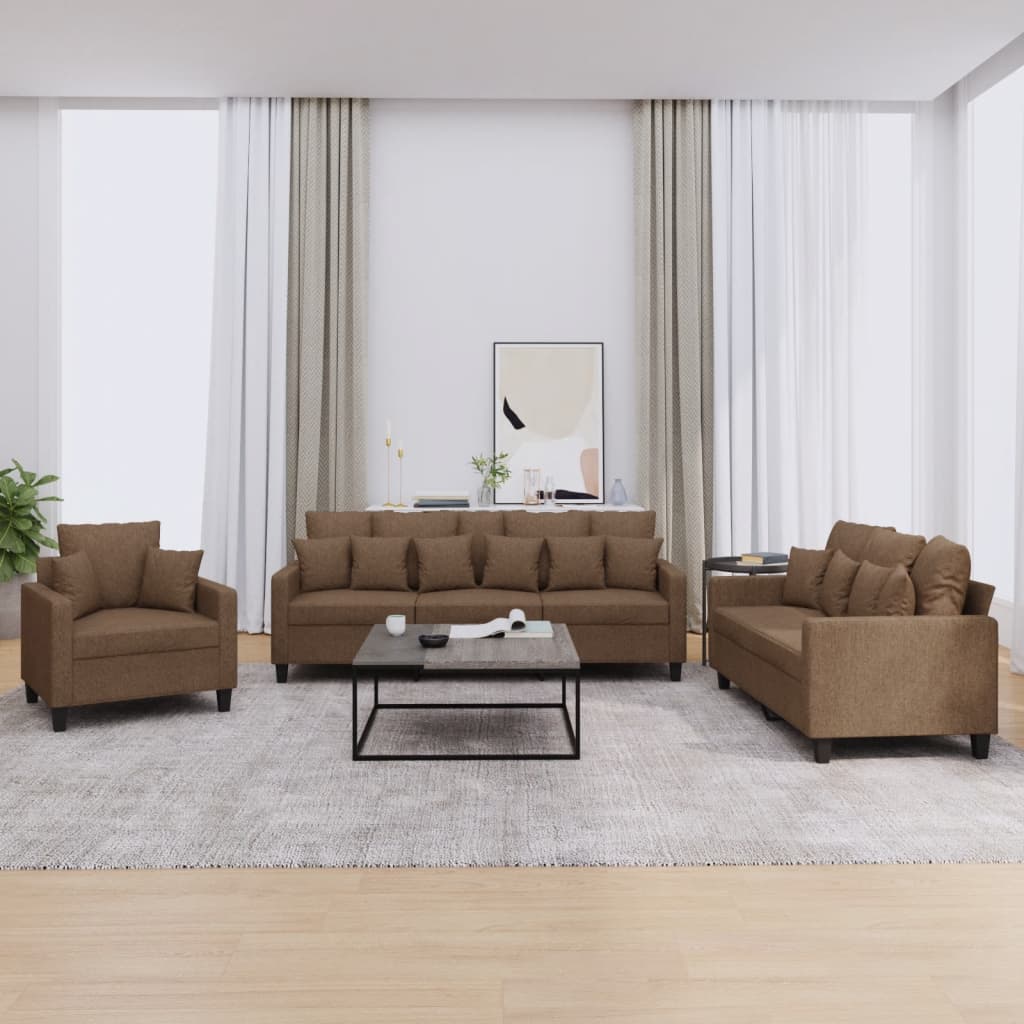3-delige Loungeset met kussens stof bruin is nu te koop bij PeponiXL, paradijselijk wonen!