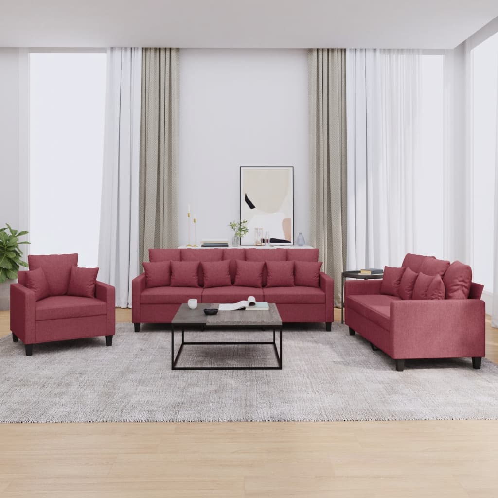 3-delige Loungeset met kussens stof wijnrood is nu te koop bij PeponiXL, paradijselijk wonen!