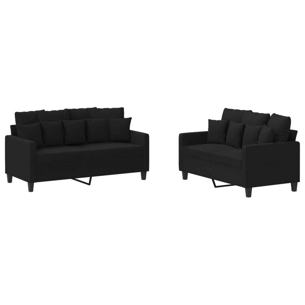 2-delige loungeset met kussens stof zwart is nu te koop bij PeponiXL, paradijselijk wonen!