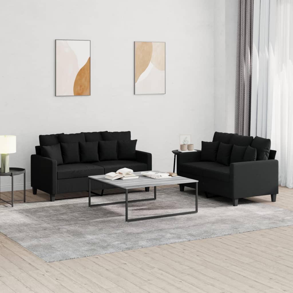 2-delige loungeset met kussens stof zwart is nu te koop bij PeponiXL, paradijselijk wonen!