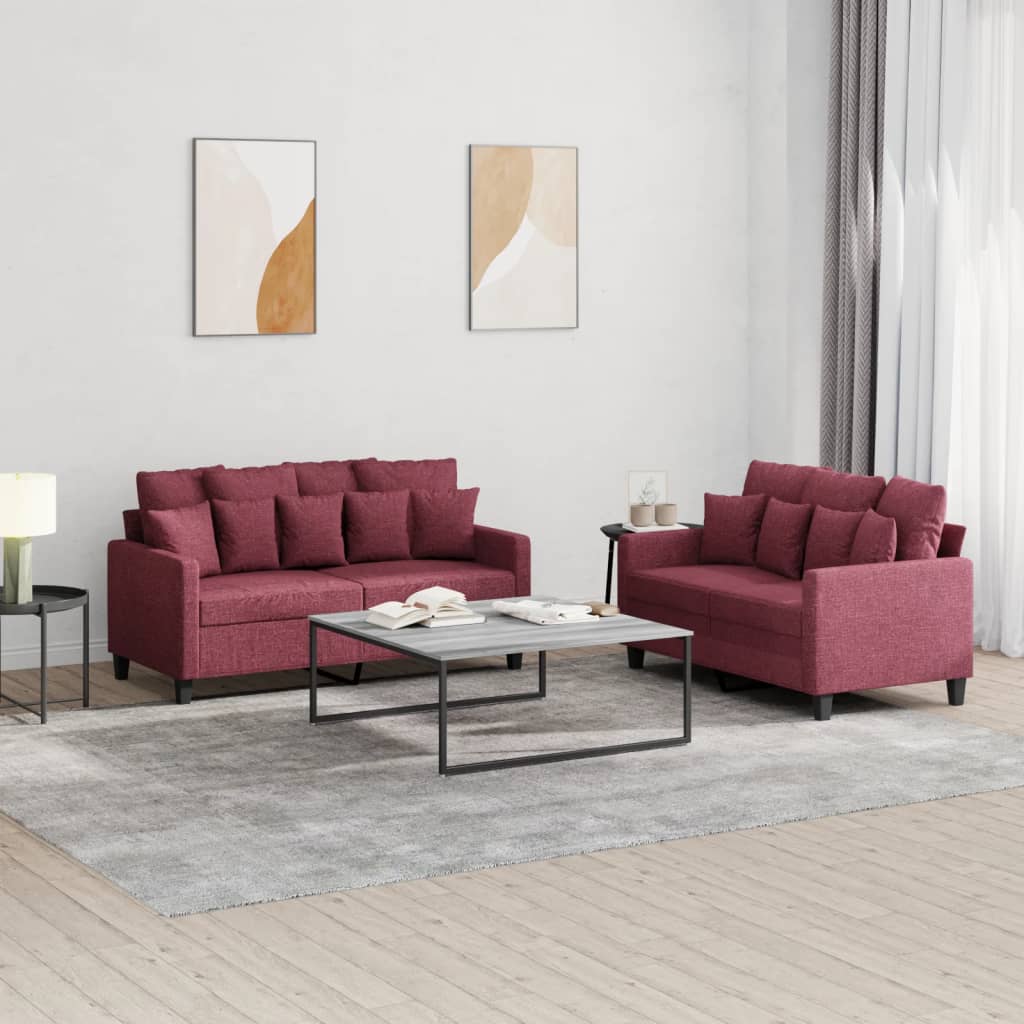 2-delige Loungeset met kussens stof wijnrood is nu te koop bij PeponiXL, paradijselijk wonen!