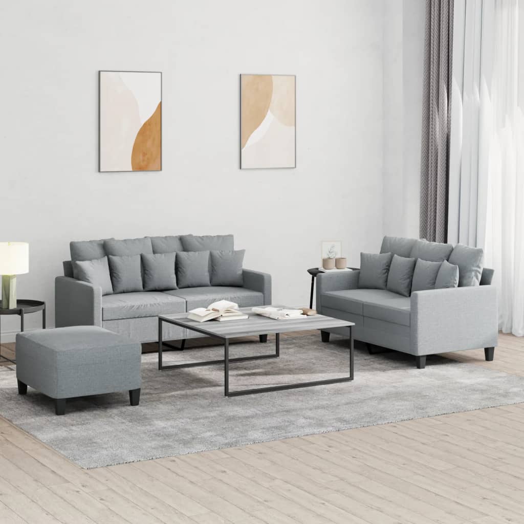 3-delige Loungeset met kussens stof lichtgrijs is nu te koop bij PeponiXL, paradijselijk wonen!