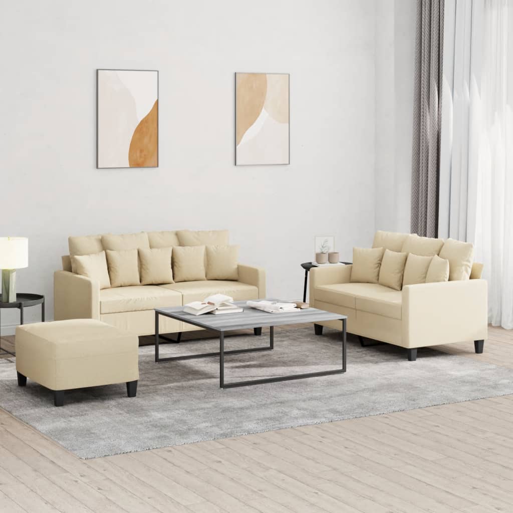 3-delige Loungeset met kussens stof crèmekleurig is nu te koop bij PeponiXL, paradijselijk wonen!