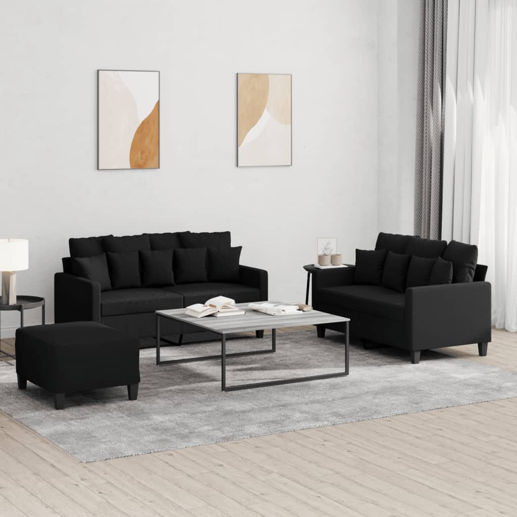 3-delige loungeset met kussens stof zwart is nu te koop bij PeponiXL, paradijselijk wonen!