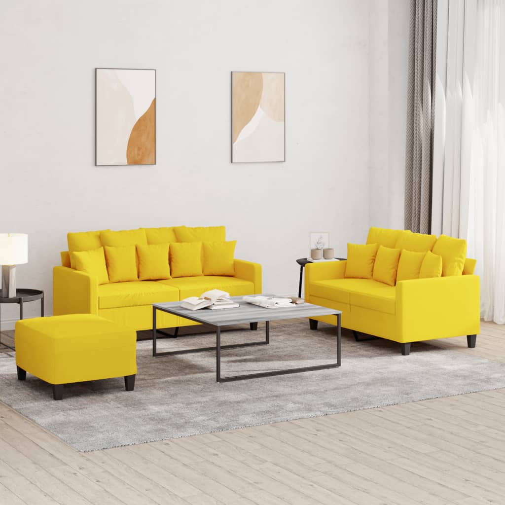 3-delige Loungeset met kussens stof lichtgeel is nu te koop bij PeponiXL, paradijselijk wonen!