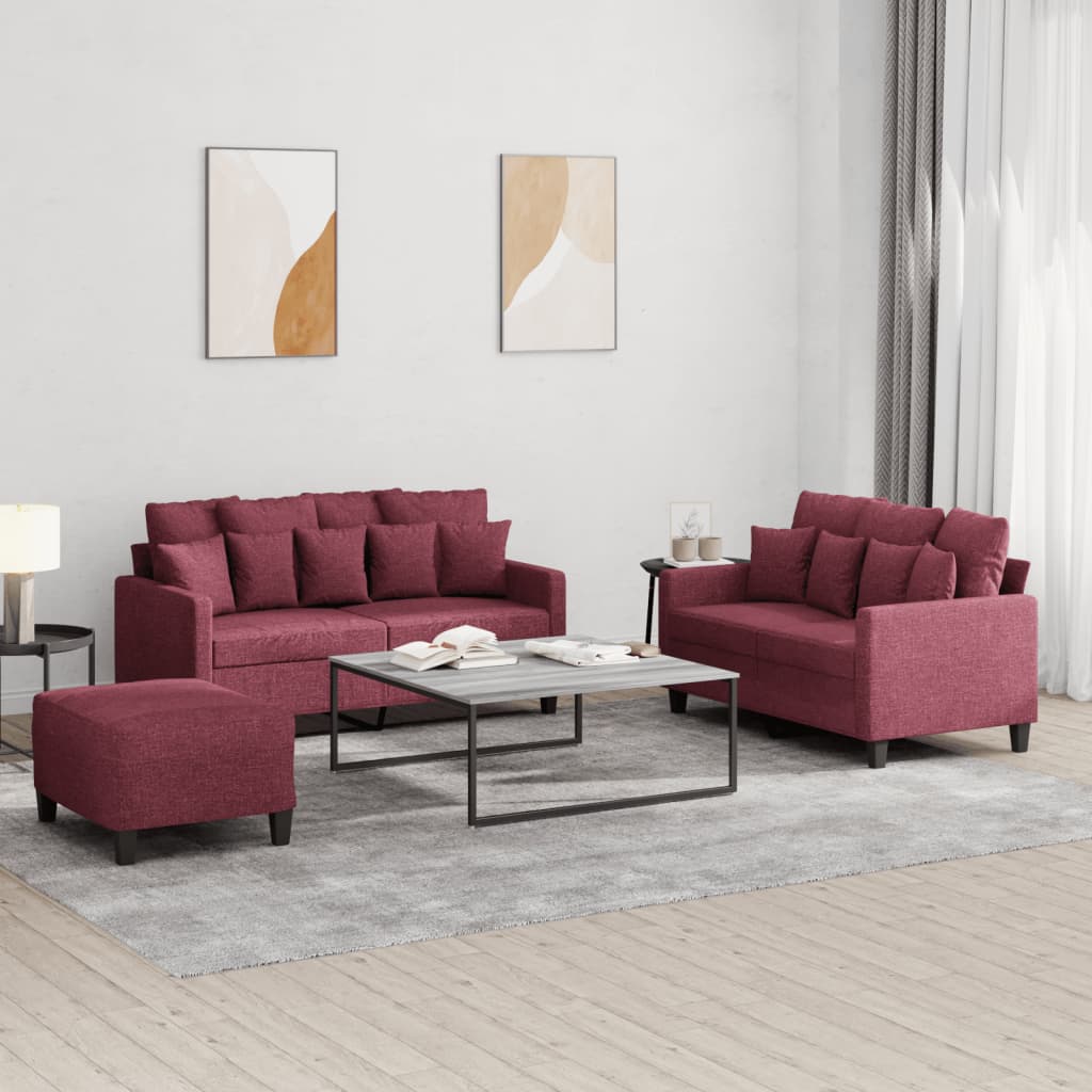 3-delige Loungeset met kussens stof wijnrood is nu te koop bij PeponiXL, paradijselijk wonen!