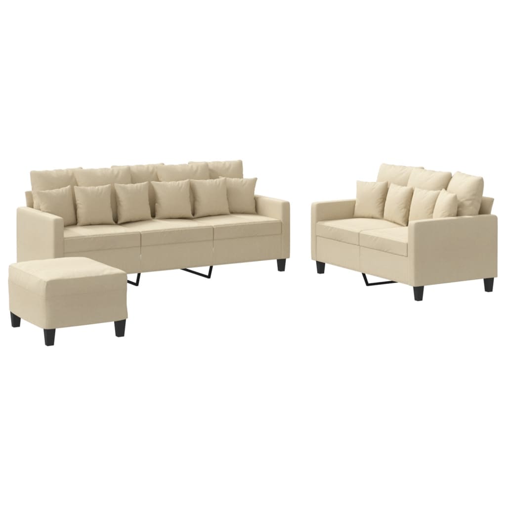 3-delige Loungeset met kussens stof crèmekleurig is nu te koop bij PeponiXL, paradijselijk wonen!