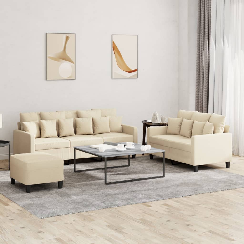 3-delige Loungeset met kussens stof crèmekleurig is nu te koop bij PeponiXL, paradijselijk wonen!