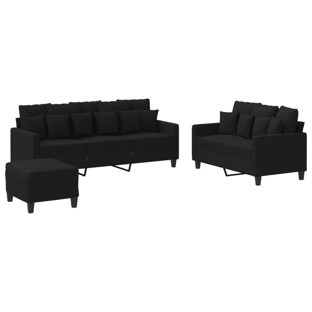 3-delige loungeset met kussens stof zwart is nu te koop bij PeponiXL, paradijselijk wonen!