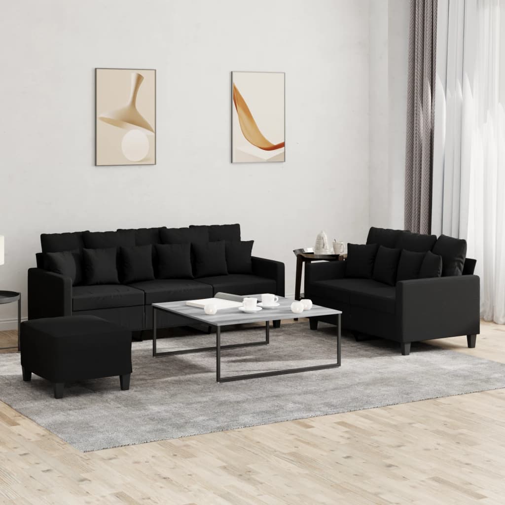 3-delige loungeset met kussens stof zwart is nu te koop bij PeponiXL, paradijselijk wonen!