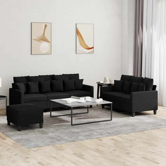3-delige loungeset met kussens stof zwart is nu te koop bij PeponiXL, paradijselijk wonen!