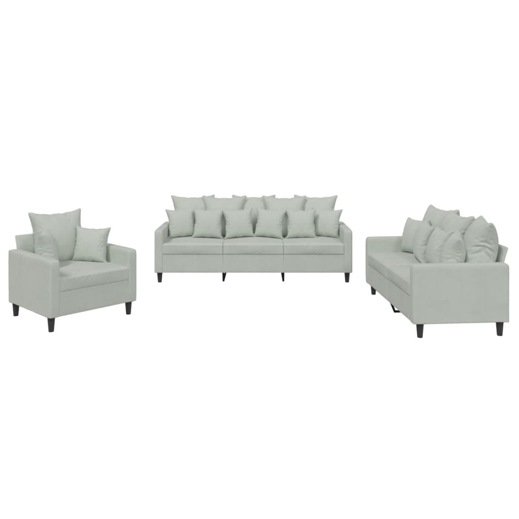 3-delige Loungeset met kussens fluweel lichtgrijs is nu te koop bij PeponiXL, paradijselijk wonen!