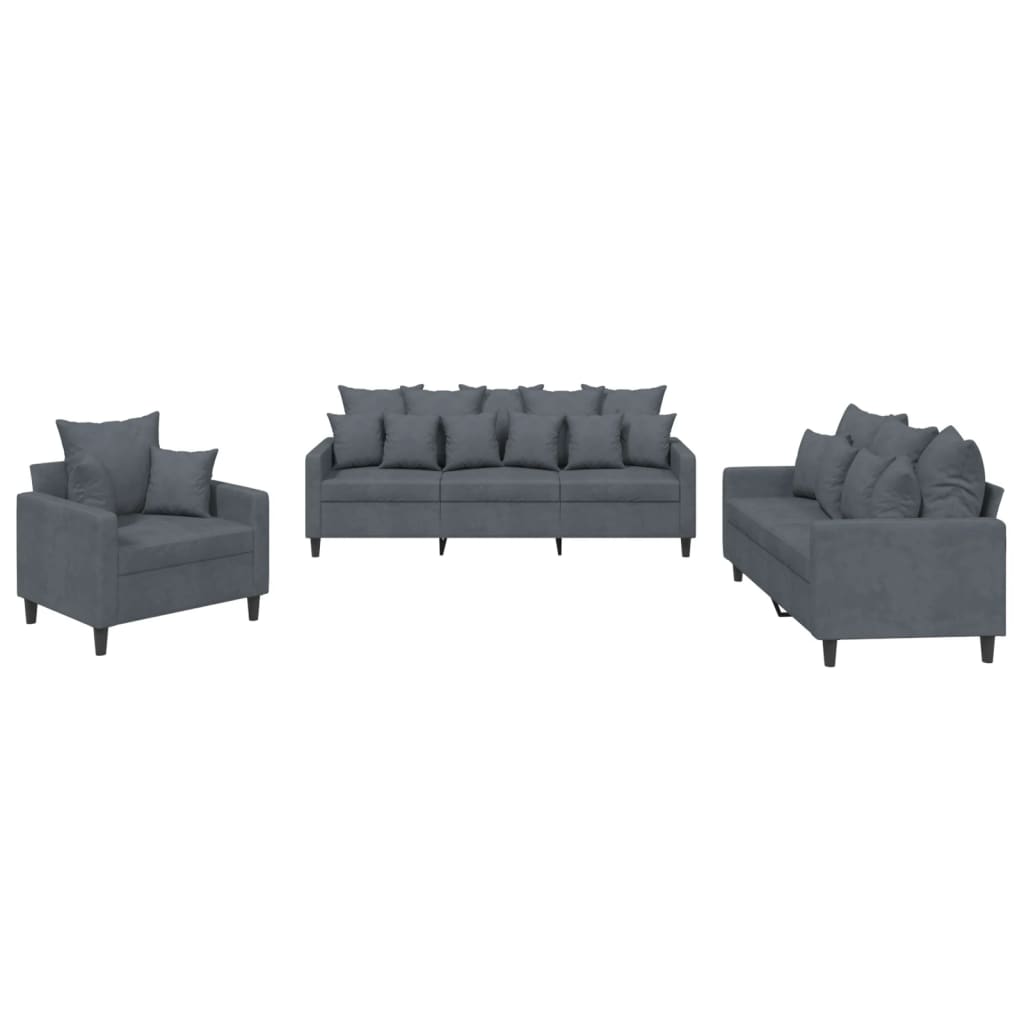 3-delige Loungeset met kussens fluweel donkergrijs is nu te koop bij PeponiXL, paradijselijk wonen!