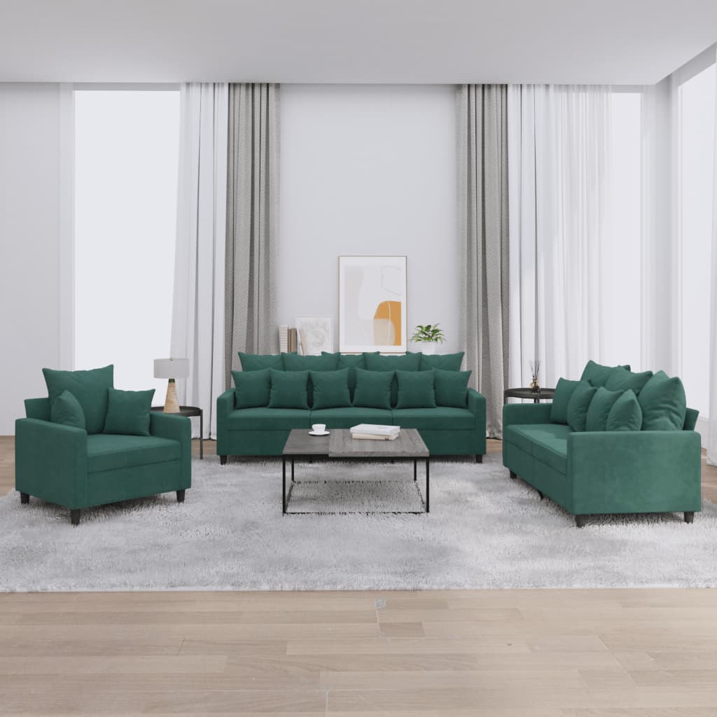 3-delige Loungeset met kussens fluweel donkergroen is nu te koop bij PeponiXL, paradijselijk wonen!