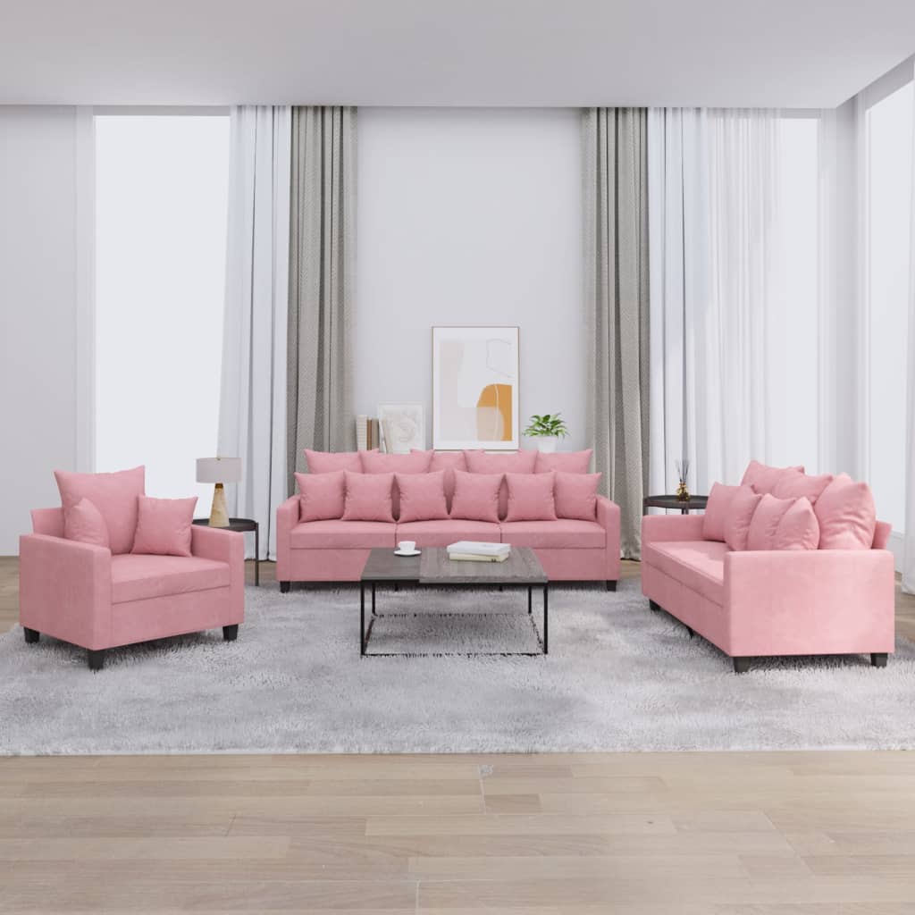 3-delige Loungeset met kussens fluweel roze is nu te koop bij PeponiXL, paradijselijk wonen!