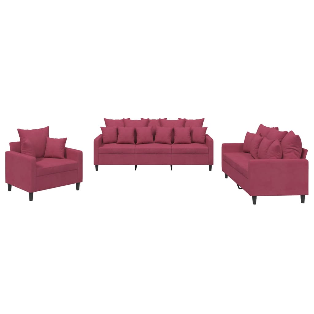 3-delige Loungeset met kussens fluweel wijnrood is nu te koop bij PeponiXL, paradijselijk wonen!