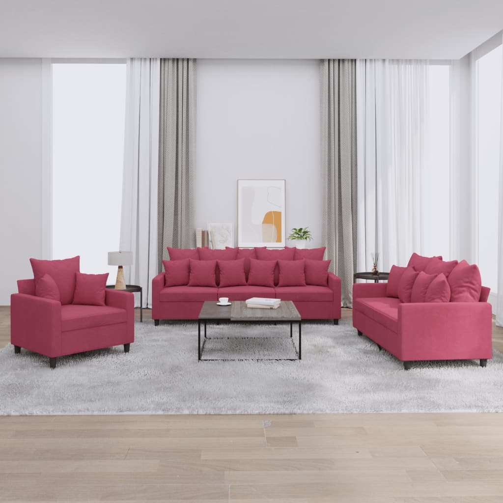 3-delige Loungeset met kussens fluweel wijnrood is nu te koop bij PeponiXL, paradijselijk wonen!