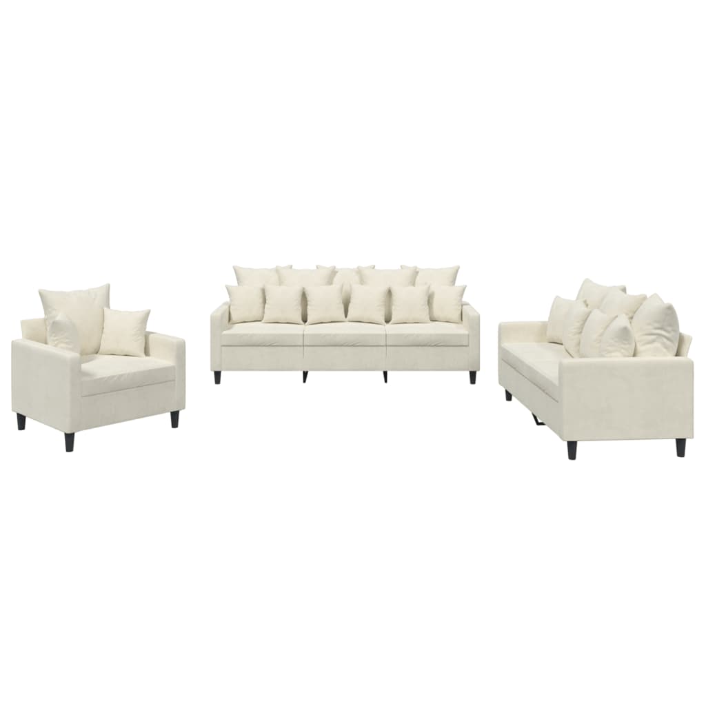 3-delige Loungeset met kussens fluweel crèmekleurig is nu te koop bij PeponiXL, paradijselijk wonen!
