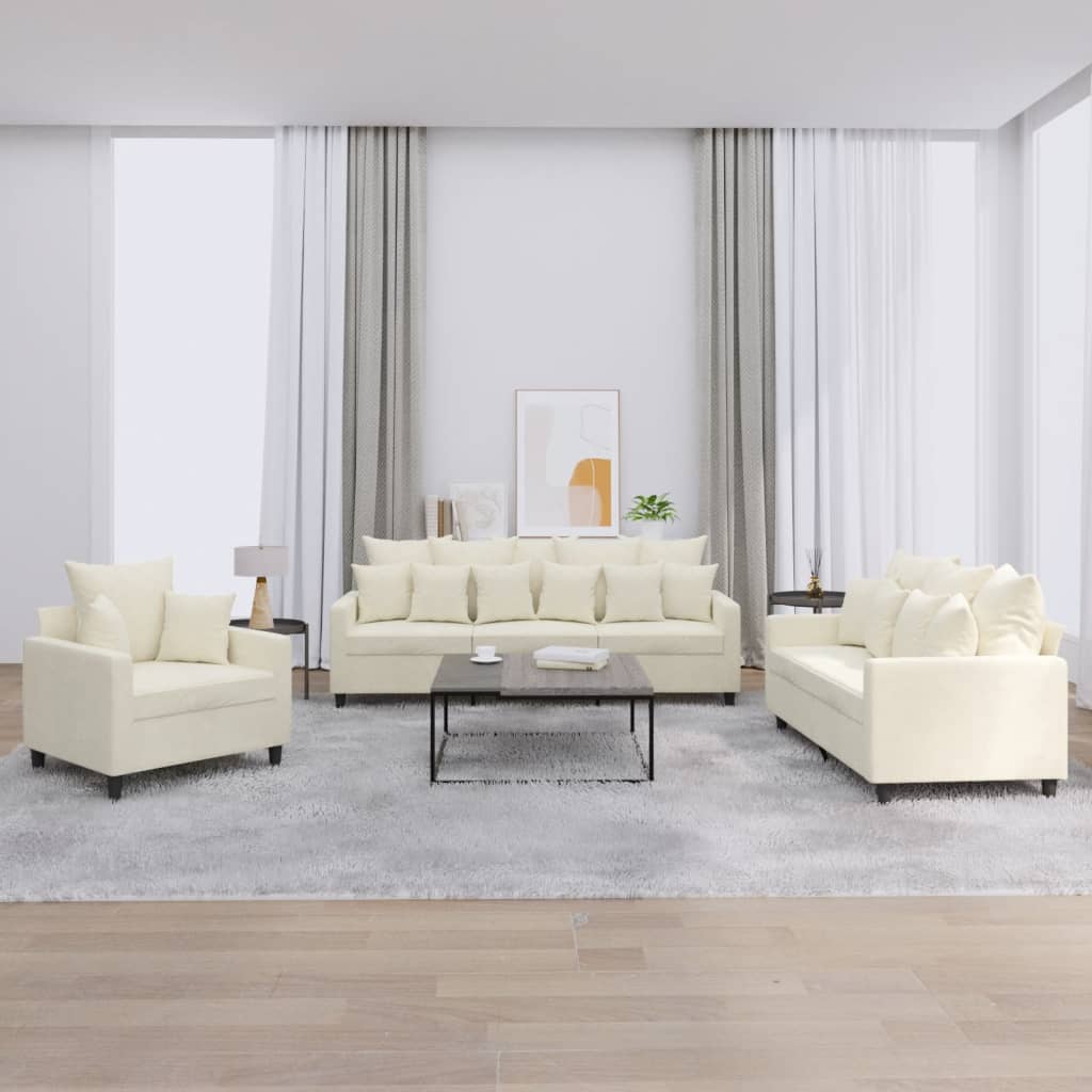 3-delige Loungeset met kussens fluweel crèmekleurig is nu te koop bij PeponiXL, paradijselijk wonen!