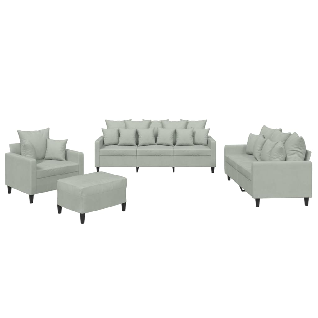 4-delige Loungeset met kussens fluweel lichtgrijs is nu te koop bij PeponiXL, paradijselijk wonen!