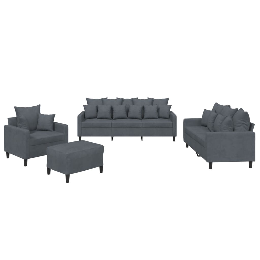 4-delige Loungeset met kussens fluweel donkergrijs is nu te koop bij PeponiXL, paradijselijk wonen!