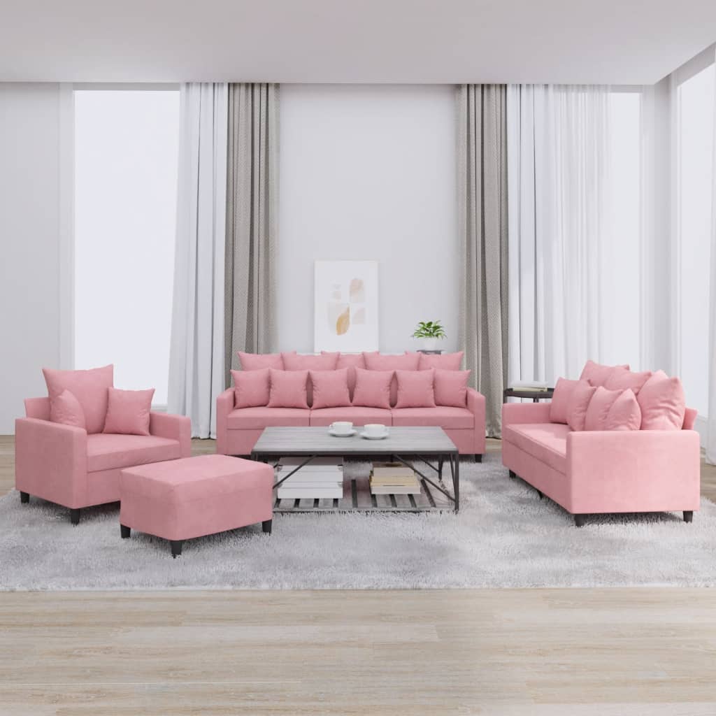 4-delige Loungeset met kussens fluweel roze is nu te koop bij PeponiXL, paradijselijk wonen!