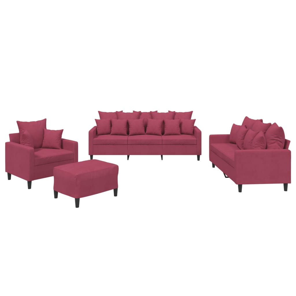 4-delige Loungeset met kussens fluweel wijnrood is nu te koop bij PeponiXL, paradijselijk wonen!
