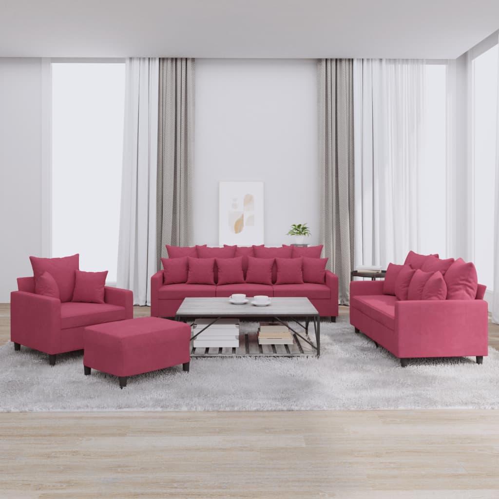 4-delige Loungeset met kussens fluweel wijnrood is nu te koop bij PeponiXL, paradijselijk wonen!