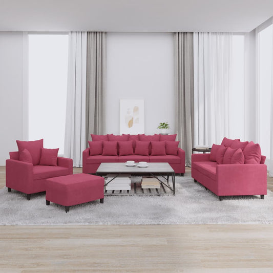 4-delige Loungeset met kussens fluweel wijnrood is nu te koop bij PeponiXL, paradijselijk wonen!