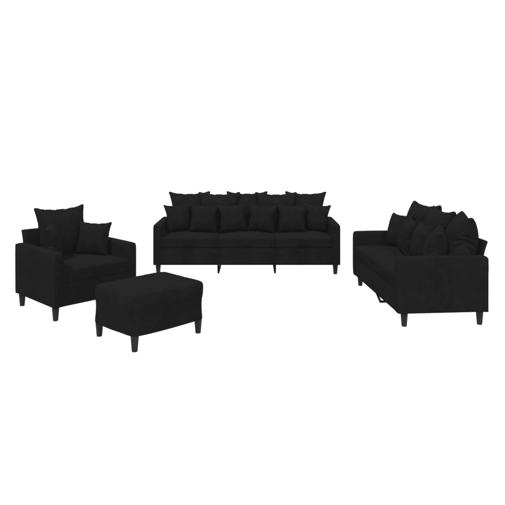 4-delige Loungeset met kussens fluweel zwart is nu te koop bij PeponiXL, paradijselijk wonen!