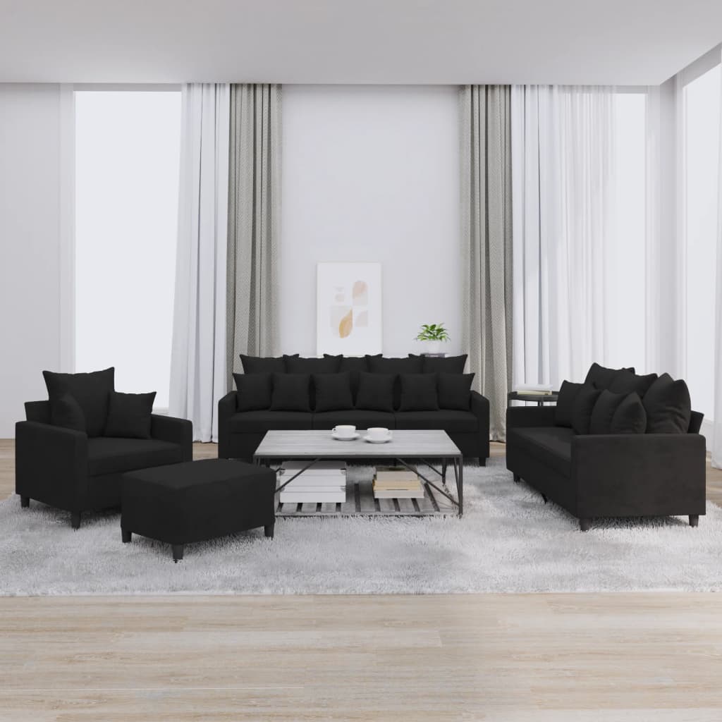 4-delige Loungeset met kussens fluweel zwart is nu te koop bij PeponiXL, paradijselijk wonen!