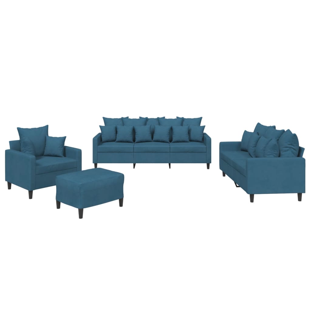 4-delige Loungeset met kussens fluweel blauw is nu te koop bij PeponiXL, paradijselijk wonen!