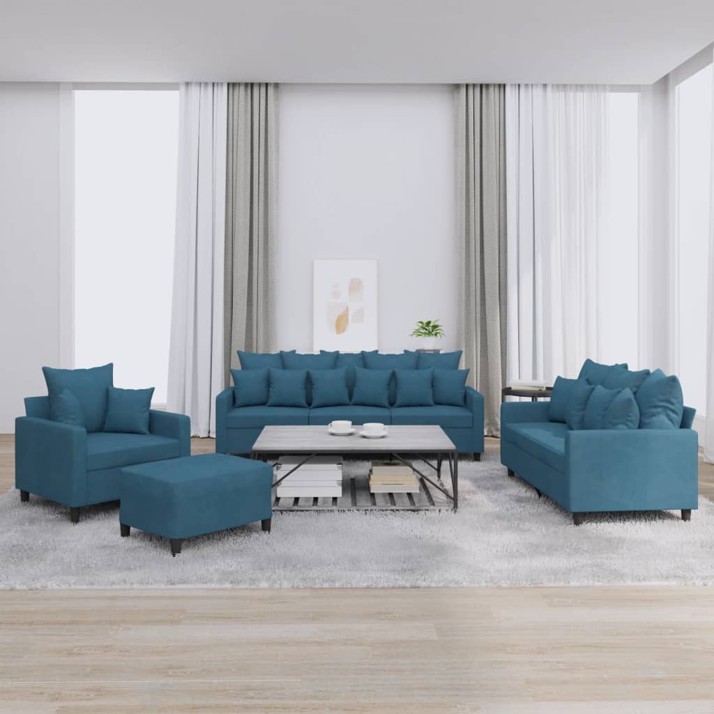 4-delige Loungeset met kussens fluweel blauw is nu te koop bij PeponiXL, paradijselijk wonen!