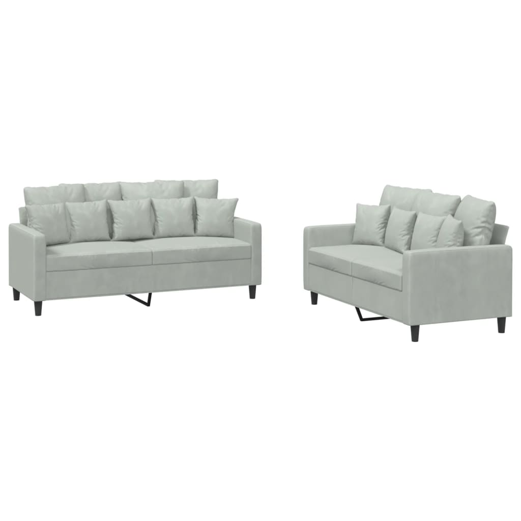 2-delige Loungeset met kussens fluweel lichtgrijs is nu te koop bij PeponiXL, paradijselijk wonen!