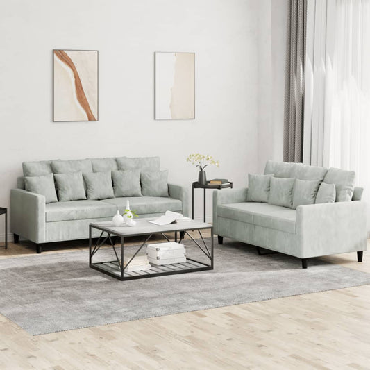 2-delige Loungeset met kussens fluweel lichtgrijs is nu te koop bij PeponiXL, paradijselijk wonen!