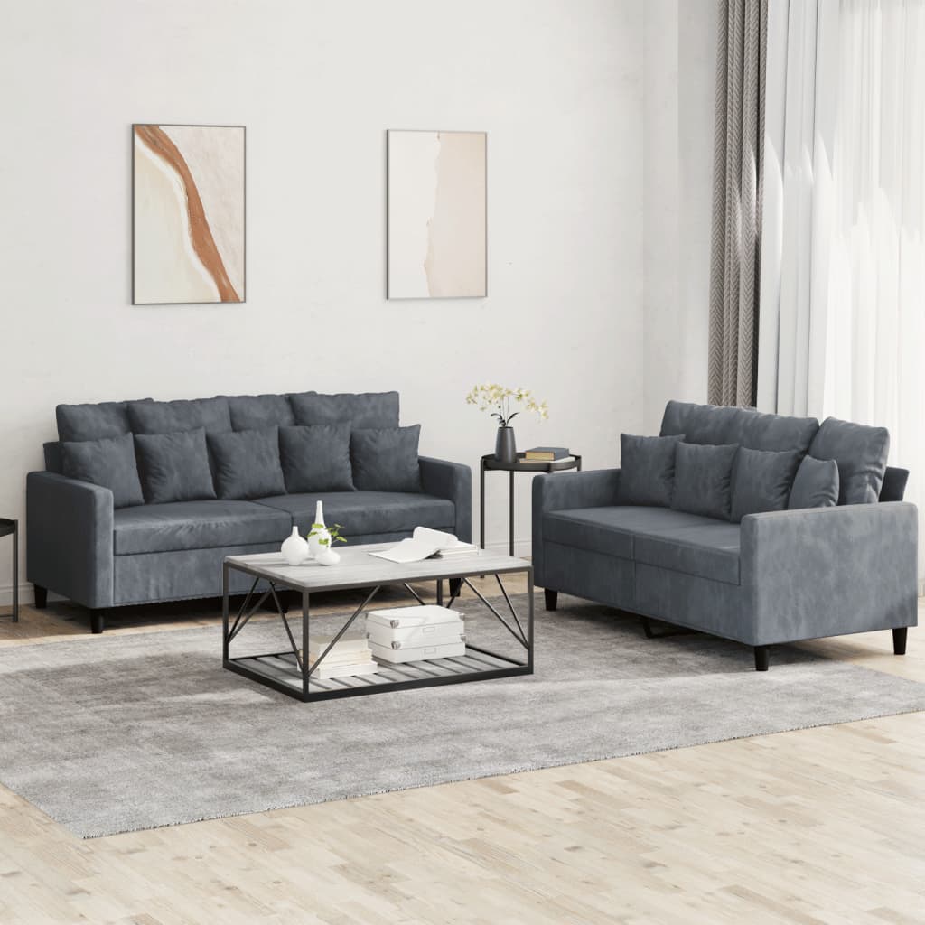 2-delige Loungeset met kussens fluweel donkergrijs is nu te koop bij PeponiXL, paradijselijk wonen!