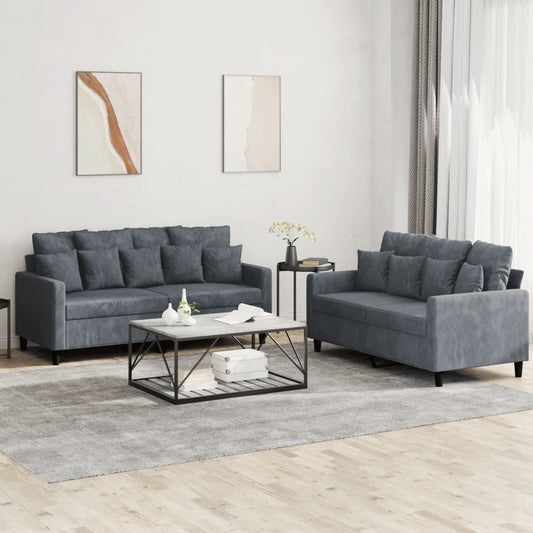 2-delige Loungeset met kussens fluweel donkergrijs is nu te koop bij PeponiXL, paradijselijk wonen!