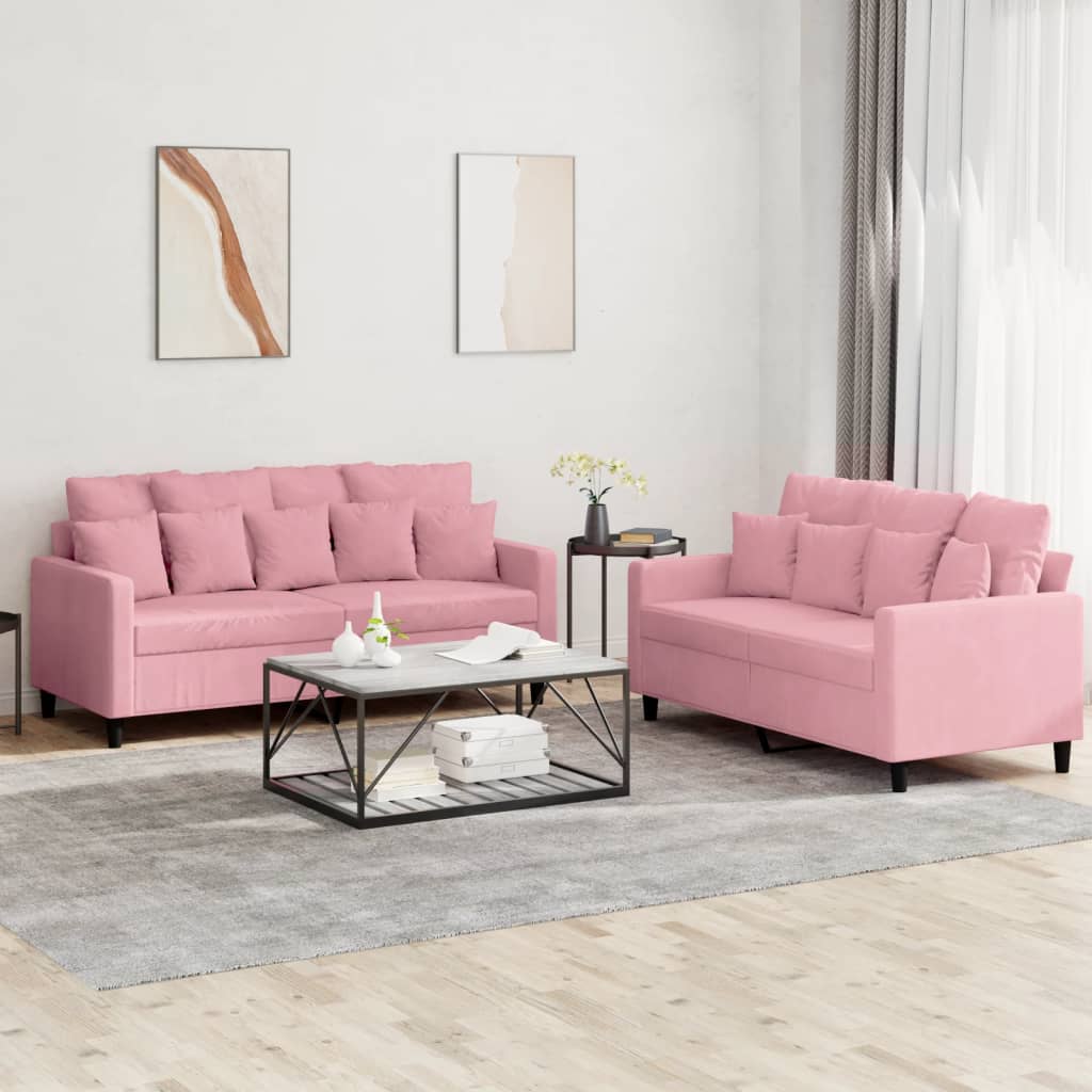 2-delige Loungeset met kussens fluweel roze is nu te koop bij PeponiXL, paradijselijk wonen!