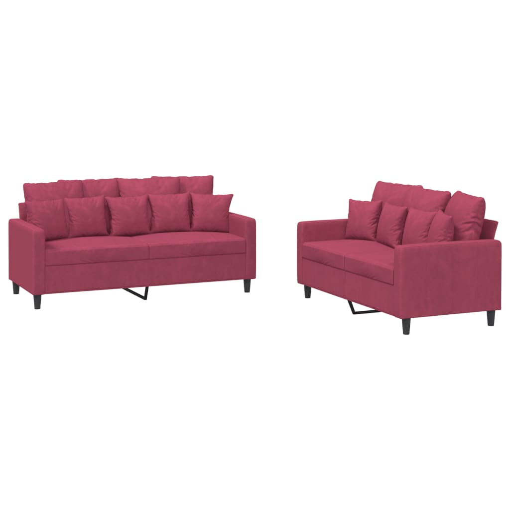 2-delige Loungeset met kussens fluweel wijnrood is nu te koop bij PeponiXL, paradijselijk wonen!