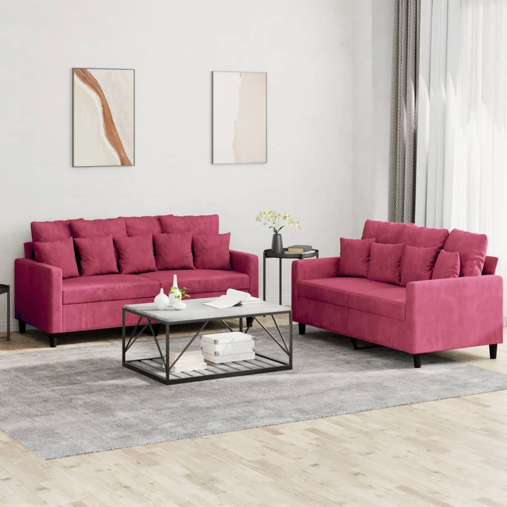 2-delige Loungeset met kussens fluweel wijnrood is nu te koop bij PeponiXL, paradijselijk wonen!